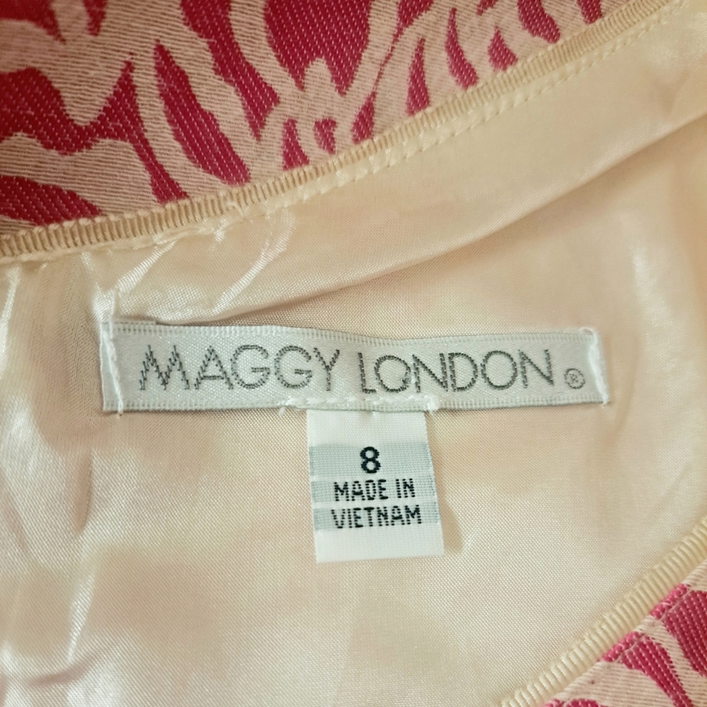 Maggie London Pink/Off-white Floral Sheath Dress Women's Size 8 Colorful Classic - Picture 9 of 11